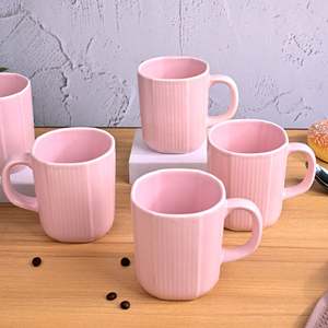 ชุดแก้วกาแฟเซรามิกสีชมพูอ่อน 6 ใบ ใช้กับไมโครเวฟได้ ดีไซน์น่ารักสไตล์นอร์ดิก ลายดอกไม้เคลือบเงา - Product Image 6