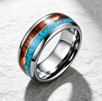 Anillo de carburo de tungsteno con incrustaciones de madera, turquesa y flecha de oro rosa, banda de boda abovedada de 8 mm para hombre, joyería natural al por mayor
