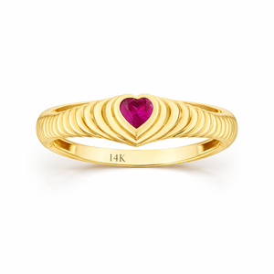 Anillo de Oro Sólido de 14k con Corazón de Rubí Único, Anillo de Cúpula con Rubí Rosa, Joyería de Corazón Rosa de Oro, Regalo de Amor para Ella, Anillo Fino de Rubí - Product Image 1