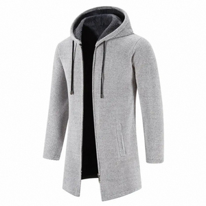 <b>Men's</b> <b>Long</b> Hooded Zipper <b>Cardigan</b> Wool Acrylic Knitted Solid Color Casual Winter Wear Full Sleeve Thick - Product Image 4