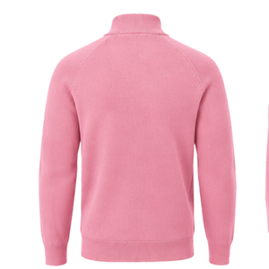 Cárdigan de punto para hombre con cuello mandarín y cremallera completa, manga larga, puños y bajo acanalados, chaqueta suéter rosa con bolsillos laterales, color liso para otoño - Product Image 2