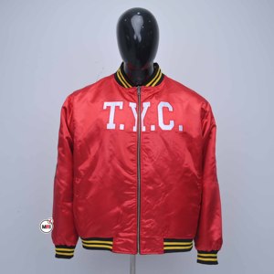 Chaqueta Varsity Roja de Satén para Hombre, Estilo Preppy, Cierre de Cremallera, Diseño con Letras Bordadas, Chaqueta Bomber de Poliéster para Otoño - Product Image 1
