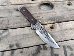 Couteau de chasse Bowie artisanal en acier 440c, manche en bois de rose gravé, couteau de collection décoratif, cadeau pour lui. - Product Image 3