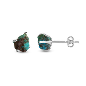 925 Sterling Silver Natural Chrysocolla Rough Butterfly Lock Stud <b>Earrings</b> Fashion Trendy Dainty Claw Setting Wedding Party Pack - Product Image 1