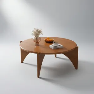 Modern Round Walnut <b>Coffee</b> <b>Table</b> with Curved Tapered <b>Legs</b> <b>for</b> Living Room Lounge and Contemporary Decor Furniture Design - Product Image 2