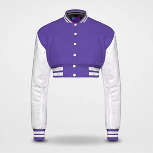 Chaqueta universitaria corta para mujer Teamwear con insignia tejida y parche tejido, chaqueta de estadio, proveedor ODM de marca personalizada, suministro de marca - Product Image 6