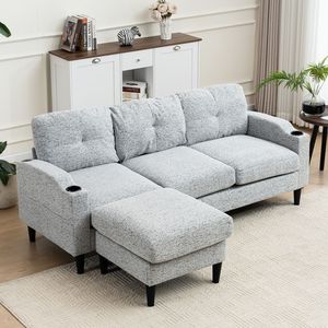 White + <b>Black</b> Convertible Combination Sofa L-Shaped with Footstools <b>Storage</b> for Living Room/<b>Bed</b> Use - Product Image 2