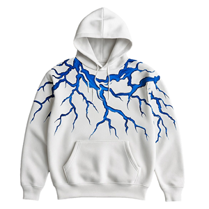 Sweat-shirt à capuche blanc pour homme avec imprimé éclair noir, coupe classique, décontracté, pour l'automne, avec poche, en tissu French Terry - Product Image 5