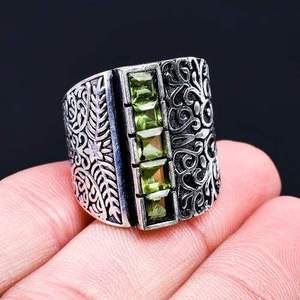 Bague Statement en Péridot Vert Naturel, Faite à la Main, en Argent Sterling 925, Style Vintage Filigrane, Large Bande, Bague Cocktail, Cadeau pour Elle - Product Image 4
