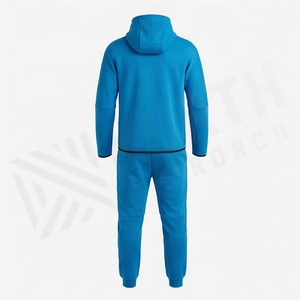 Ensemble de survêtement bleu à capuche pour homme, fermeture éclair intégrale, sportswear décontracté, couleur unie, respirant, en polyester, pour l'automne - Product Image 2