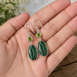 Wholesale Third Party Certified Natural Green Serpentine Peridot 925 Sterling <b>Silver</b> Bezel Set Dangle Drop <b>Earrings</b> Handmade - Product Image 3