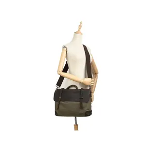 Sac fourre-tout en toile imprimée moderne et réglable avec garniture en cuir vert olive, résistant à l'eau, écologique, cadeau promotionnel - Product Image 3