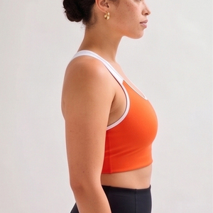 Soutien-gorge de sport dos nageur orange pour femme, col ras du cou, maintien moyen, sans coutures, contraste, pour fitness et yoga - Product Image 3