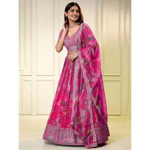 Merveilleux Rose Paillettes Organza Sangeet Wear Lehenga Choli - Product Image 1
