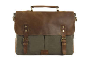 High Quality Vintage Crazy Horse Leather Canvas Briefcase Messenger Bag Rugged Multi Pocket Laptop Satchel for Men Custom Logo - Product Image 6