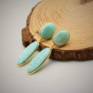 Natural Amazonite and 18K <b>Gold</b>-Filled Luxury <b>Dangle</b> <b>Earrings</b> Elegant Drop Design-Gift for Her - Product Image 2