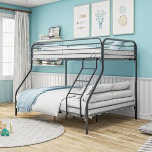 Letto a Castello in Metallo Robusto con Letto Singolo Sopra e Letto Matrimoniale, Facile da Montare, con Ringhiera Superiore Rinforzata, Telaio in Ferro Stabile, Colore Nero - Product Image 3