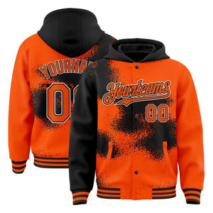 Veste de baseball à capuche personnalisée avec nom et numéro, orange et noire, en polaire pour homme, impression par sublimation, vêtements de sport décontractés, vêtements d'automne - Product Image 1