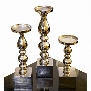 Home Lighting Decoration Shiny Polished <b>Candle</b> Holder Aluminum Metal Base <b>Square</b> Shape <b>Candle</b> Holder - Product Image 1