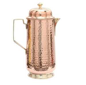 Polished Copper Pitcher Tall Tapered Cylindrical Body Wide Spout Curved Handle Elegant Handcrafted Jug Traditional <b>Drinkware</b> - Product Image 3