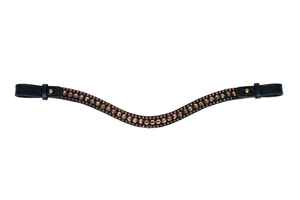 Fronture de luxe en cuir avec cristaux incurvés et strass or rose pour étrier anglais – Équipement équestre - Product Image 4