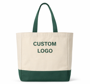 Custom Logo <b>Canvas</b> Tote <b>Bag</b> <b>Large</b> Size Green Handle Daily Shopping <b>Bag</b> - Product Image 1