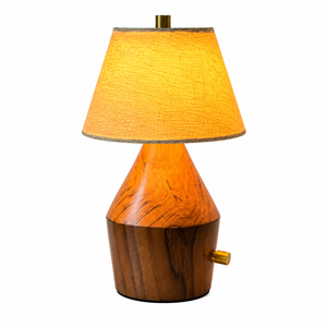 Rechargeable Teak Wood <b>Table</b> <b>Lamp</b> | 2600mAh Battery 10 Hour Runtime Fabric Shade Cordless LED Bedside Desk Home Decor Light <b>Lamp</b> - Product Image 1