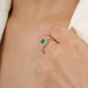 S925 Sterling <b>Silver</b> 100% Genuine <b>Emerald</b> & Diamond Halo May Birthstone <b>Ring</b> For Women's Jewelry Wholesale Price - Product Image 4