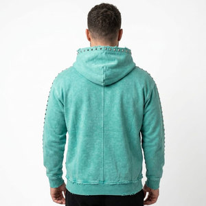 Sweat-shirt à capuche zippé en coton vert menthe avec garniture en strass, coupe oversize, style décontracté unisexe, collection automne - Product Image 5