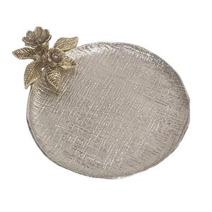 Elegant <b>Silver</b> Serving <b>Tray</b> With Gold Bow Handles Polished Metal Finish Residential Use Birthday parties Dining Table Decor Use - Product Image 6