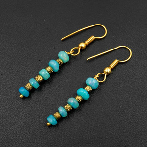 Boucles d'oreilles en perles d'opale d'Éthiopie bleue naturelle, opale multicolore, cabochon en or 10K - Product Image 4