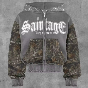 Sweat à capuche surdimensionné décontracté pour homme, 100 % coton épais, avec fermeture éclair intégrale, imprimé numérique personnalisé et strass, collection hiver 2026 - Product Image 6
