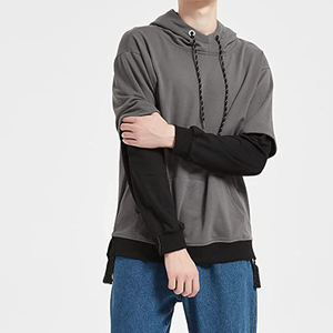 เสื้อฮู้ดบล็อกสีสำหรับผู้ชาย สีเทา-ดำ แขนยาว ผ้าเฟรนช์เทอร์รี่ถัก สำหรับใส่ในฤดูใบไม้ร่วง - Product Image 3