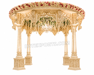 Ensemble de Mandap de Mariage Indien Blanc et Doré, Ensemble de Mandap de Mariage en Fibre Sculptée Ivoire Royal et Doré, Ensemble de Mandap Premium pour Événements, USA - Product Image 2