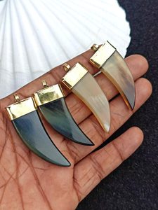 Natural Buffalo Horn Pendant With Gold Tone Caps Polished Curved Shape <b>locket</b> black - Product Image 4