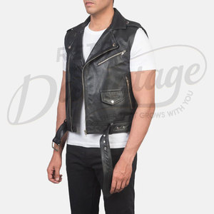 Gilet de motard personnalisé en cuir véritable pour homme, sans manches, avec ceinture, coupe ajustée, style punk rock, veste sans manches, vêtement d'extérieur - Product Image 6
