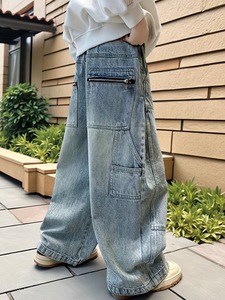 กางเกงยีนส์เอวสม็อคแบบสวมใส่สบายสำหรับผู้หญิง พร้อมเชือกผูก - Product Image 4