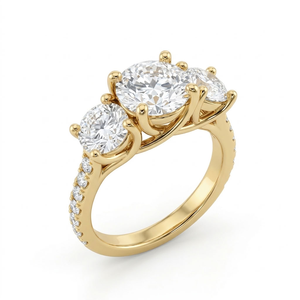 18K Gold IGI Certified Three <b>Stone</b> Lab Grown Diamond Engagement Ring with Brilliant Cut for Women's Anniversary Wedding Band - Product Image 1