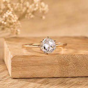 Fine Ring 10K 14K 18K Solid Gold Rose Cut Lab Diamond Engagement Ring Solitaire Ring Bridal Ring Platinum Ring Anniversary Ring - Product Image 1