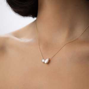 Collier pendentif Toi et Moi en diamant de laboratoire, taille poire, deux pierres, or jaune 14 carats, certifié IGI, chaîne fine, style minimaliste - Product Image 6