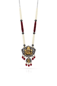 Collar con Colgante de Aleación de Cobre Vintage, Cuentas de Granate Creadas en Laboratorio, Diseño Religioso Hindú, para Mujer, Boda, 18 Pulgadas, Estilo Antiguo - Product Image 3