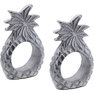 Lot de 2 anneaux de serviette en métal argenté en forme d'ananas, décoration de table pour mariage et repas, thème fruits tropicaux - Product Image 3