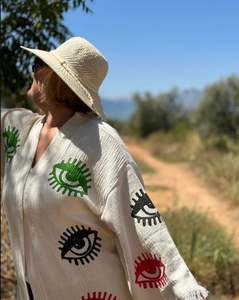 Nuevo Diseño, Vestido Largo de la Mejor Calidad, Conjunto Kimono Ojo de Diablo, 100% Algodón Crepé, Cintura Natural, Sostenible y Lavable, para Playa - Product Image 2