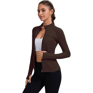 Veste de yoga respirante en nylon à fermeture éclair intégrale pour femme, coupe ajustée, col montant, manches longues, tendance, faible MOQ, logo personnalisé sur le devant - Product Image 4