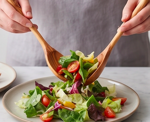 Ensemble de cuillères à salade en bois avec motif feuille, polies à la main, style nordique, écologiques, pour le camping et les événements - Product Image 6