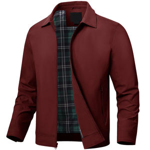 Chaqueta Blouson Borgoña para Hombre, Cuello Camisero, Cierre de Cremallera, Corte Ajustado, Manga Regular, Forro a Cuadros, Resistente al Viento, para Otoño - Product Image 1