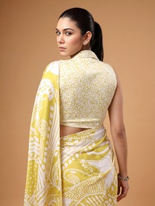 Sari Tradicional Indio de Seda Satinada con Estampado para Uso Diario y Eventos Festivos, Atuendo Elegante y Moderno para Mujer - Product Image 5