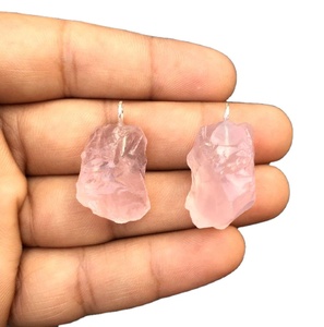 2ชิ้น92.5จี้เงินสเตอร์ลิงธรรมชาติโรสควอตซ์พลอยเครื่องประดับหยาบราคาขายส่งของขวัญวันเกิด - Product Image 1