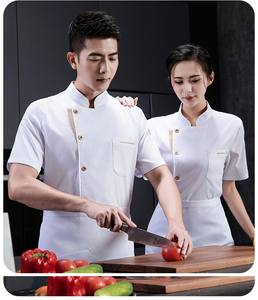 ชุดยูนิฟอร์มเชฟแขนสั้นสำหรับฤดูร้อน แบบยูนิเซ็กซ์ ผ้าถักโพลีเอสเตอร์/คอตตอน ระบายอากาศได้ดี เหมาะสำหรับงานโรงแรม ร้านอาหาร บาร์ - Product Image 4
