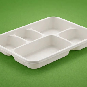 Vaisselle jetable écologique 100 % biodégradable, compostable et recyclable en bagasse de canne à sucre, 5 pièces, micro-ondable, légère, pour repas de fête - Product Image 1
